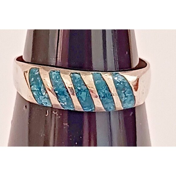 Mexico Taxco Turquoise Crush Inlay Sterling Ring sz 6 (1427) - Picture 1 of 4